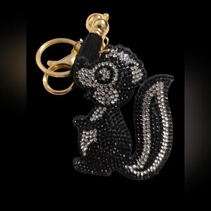 Black and Silver Rhinestone Skunk Bag Charm Keychain